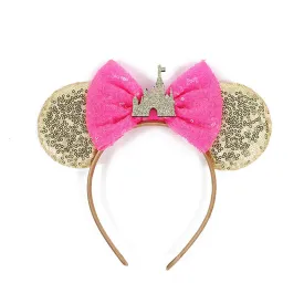 XINXIYAN Mouse Ears Headbands for Women Glitter Sequin Mouse Ears Bow Headband Birthday Party Princess Decoration (Golden, one size)