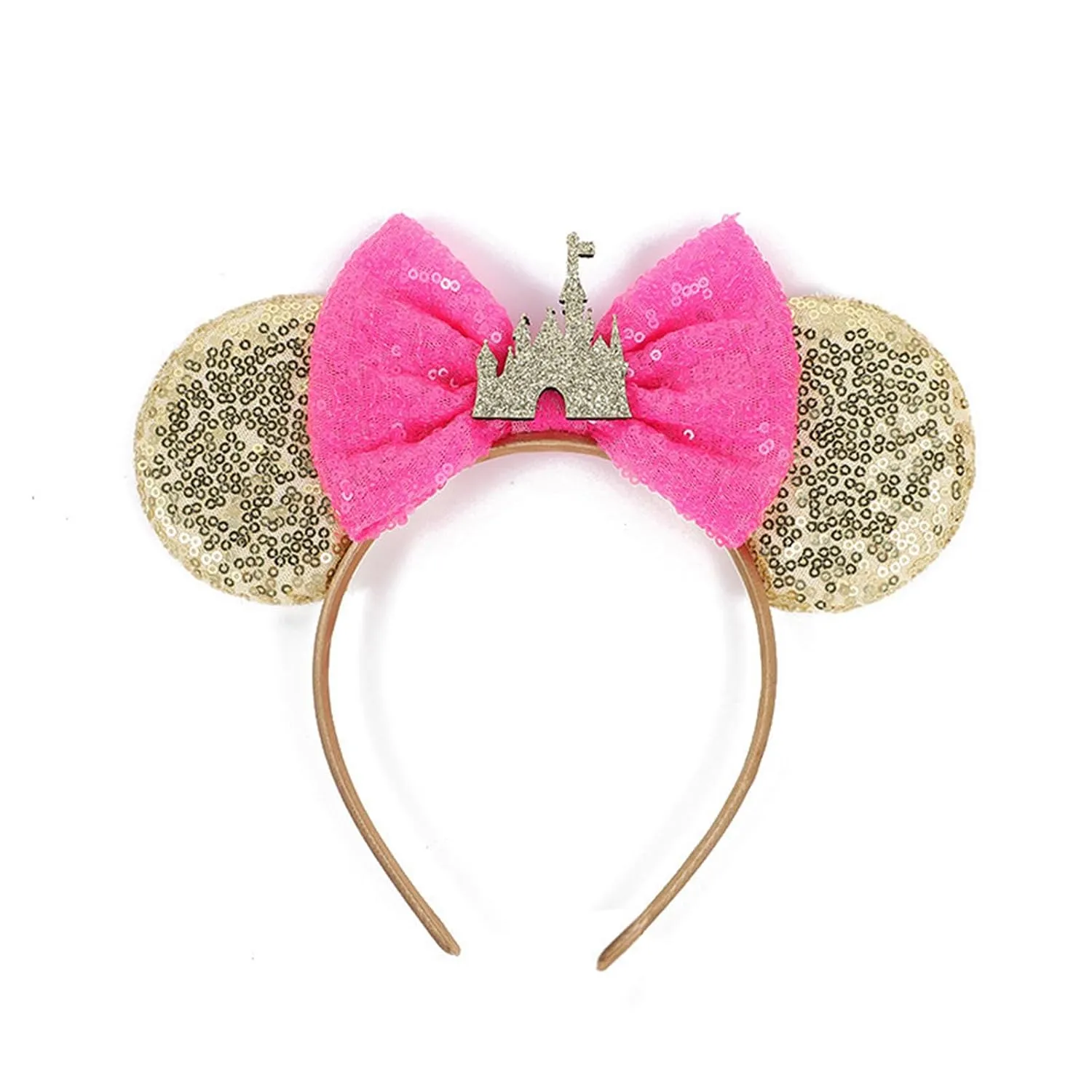 XINXIYAN Mouse Ears Headbands for Women Glitter Sequin Mouse Ears Bow Headband Birthday Party Princess Decoration (Golden, one size)